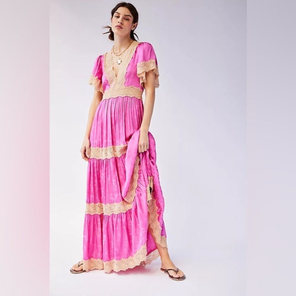 Free People Spell Pink and Cream Maxi Dress/ Size XS